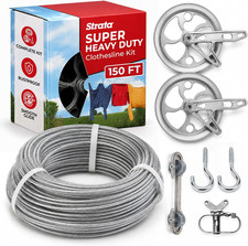 Super Heavy-Duty Clothesline Kit, 150Ft Steel Cable