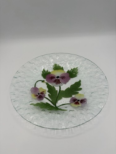 Sydenstricker Purple Pansy Crimped Fused Glass Plate Floral 10"