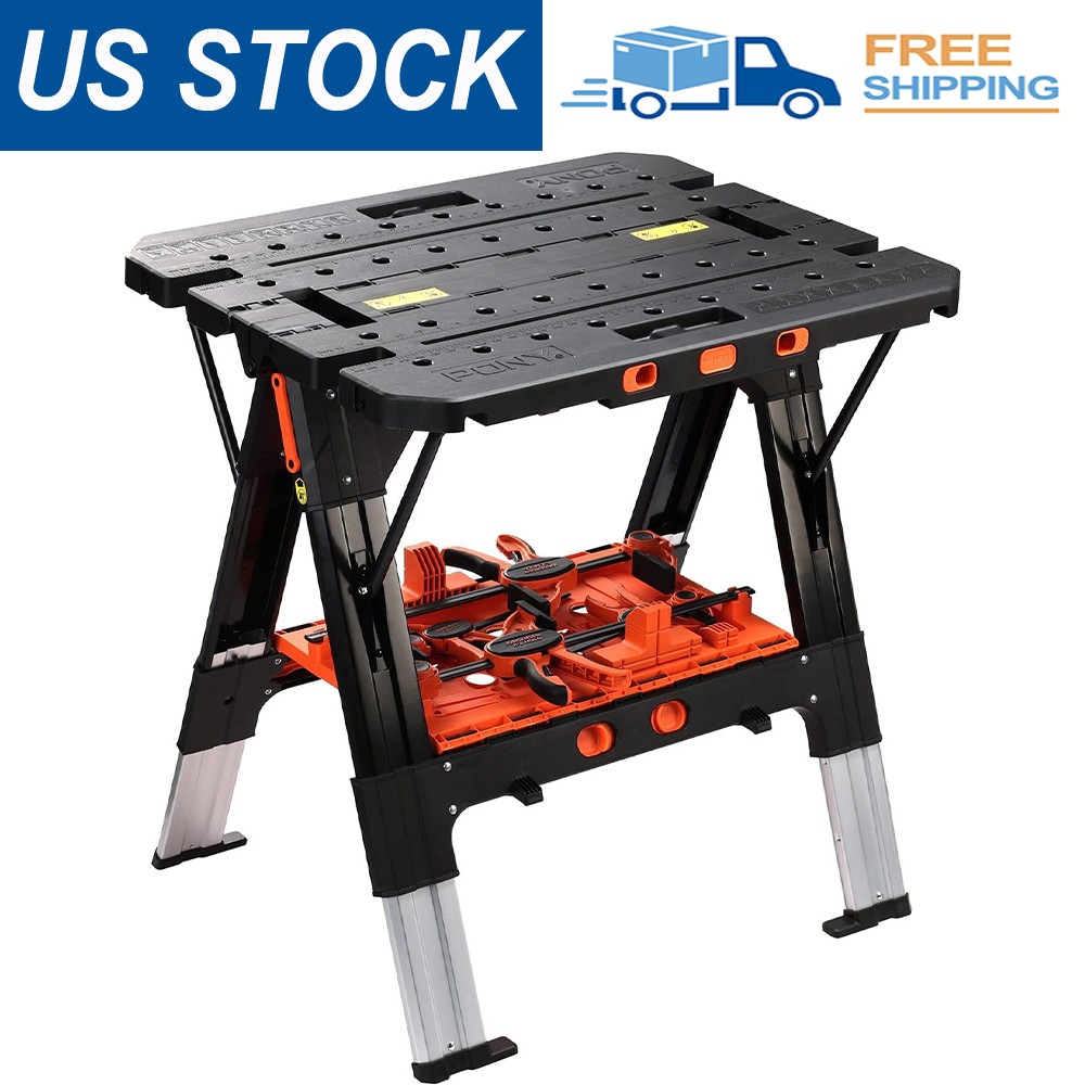 Pony 2-in-1 Work Bench Portable with 4pc Clamp 4pc Bench Dog, 2pc