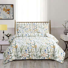 Floral Quilt Set King Size,3-Piece Lightweight Spring Summer Country Bedspread,R