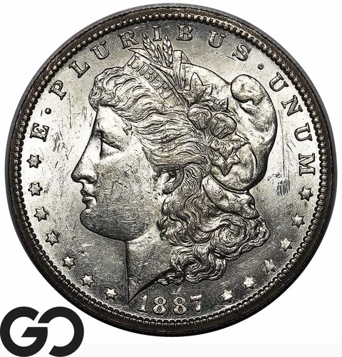1887-S Morgan Silver Dollar Coin, Mint Luster, BU++ Tougher Date
