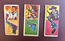 Vintage Japanese Menko Cards 1960s Western Laramie Ranch ? Cowboy Gun 3 Card Lot