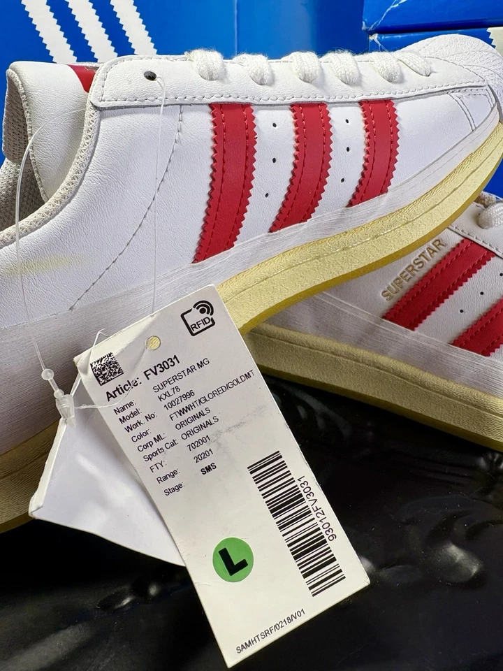 Exclusivas muestras de fábrica Adidas Superstar hermosas elegantes rayas rojas talla 9 Foto 3 de 4