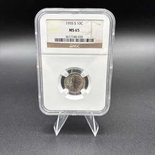 1955-S Roosevelt Dime 10C NGC MS 65.  Nice 90% Silver Dime