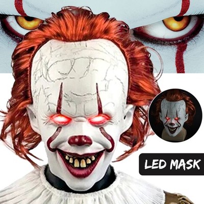 Halloween Clown Maske Latex Horror Killer LED Kostüm Party Pennywise Latex Maske