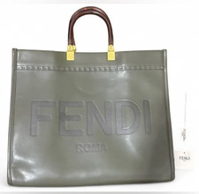 AUTHENTHIC Fendi Sunshine Leather Olive Green and Gold Leather Tote Bag