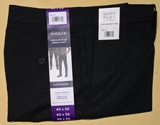 NEW Haggar Men's Slim-Straight Premium Flex Dress Pants, Black, Size 40X30