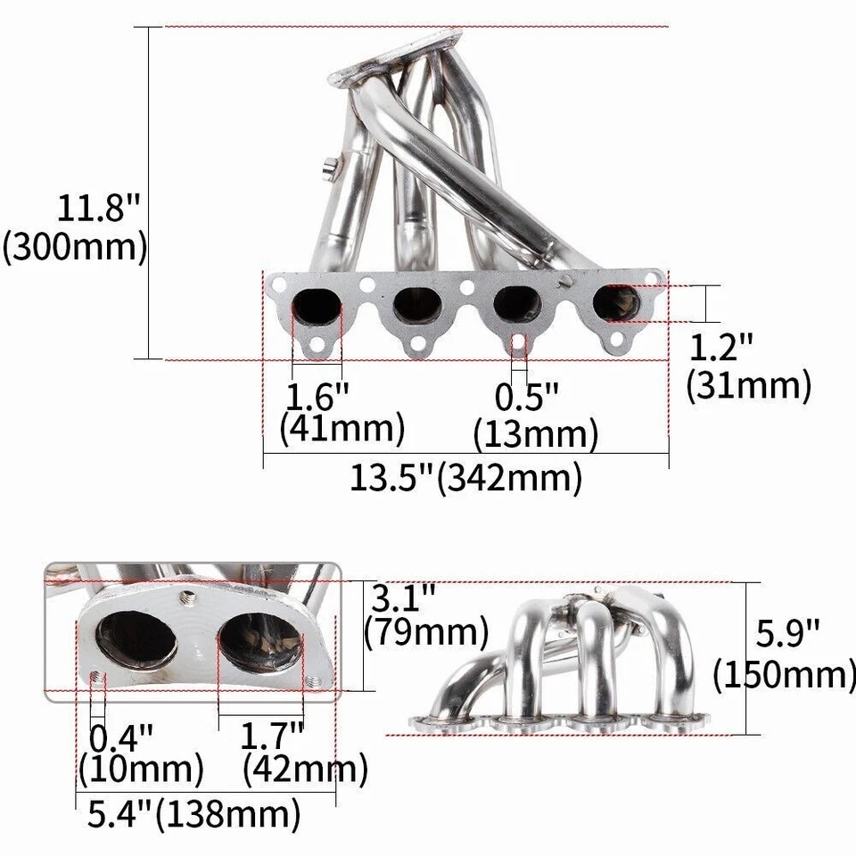 For 1988-2000 Honda Civic D15 D16 D-Series Stainless 4-2-1 Header 2 Piece Set - Imagem 3 de 4