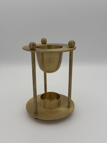 Vintage MCM Brass Goldtone Metal Tea Light Candle Oil Diffuser Warmer Retro 6"