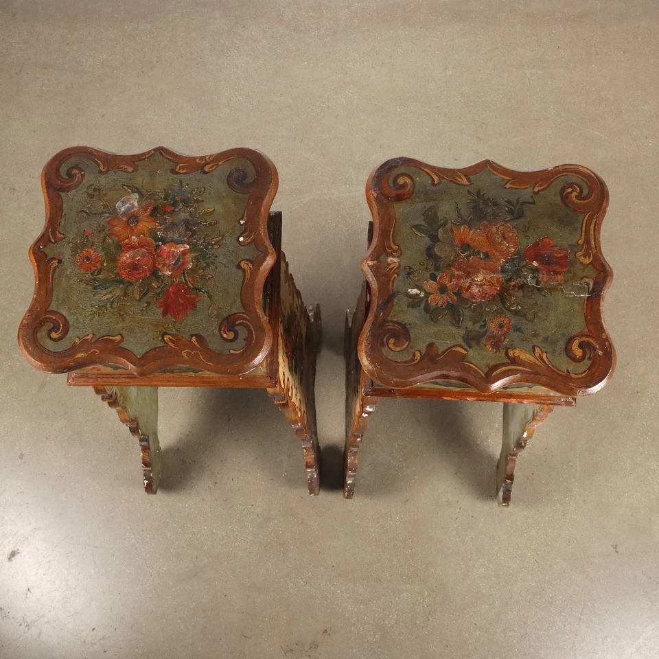 Coppia di Basamenti Reggi Vaso Antichi Legno Italia XIX-XX Secolo - Immagine 3 di 4