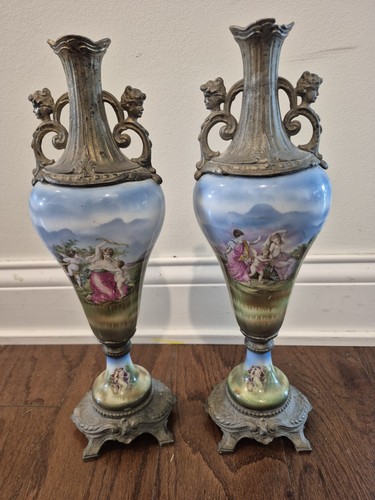Victorian Imperial French style porcelain urn garniture set antique Painted