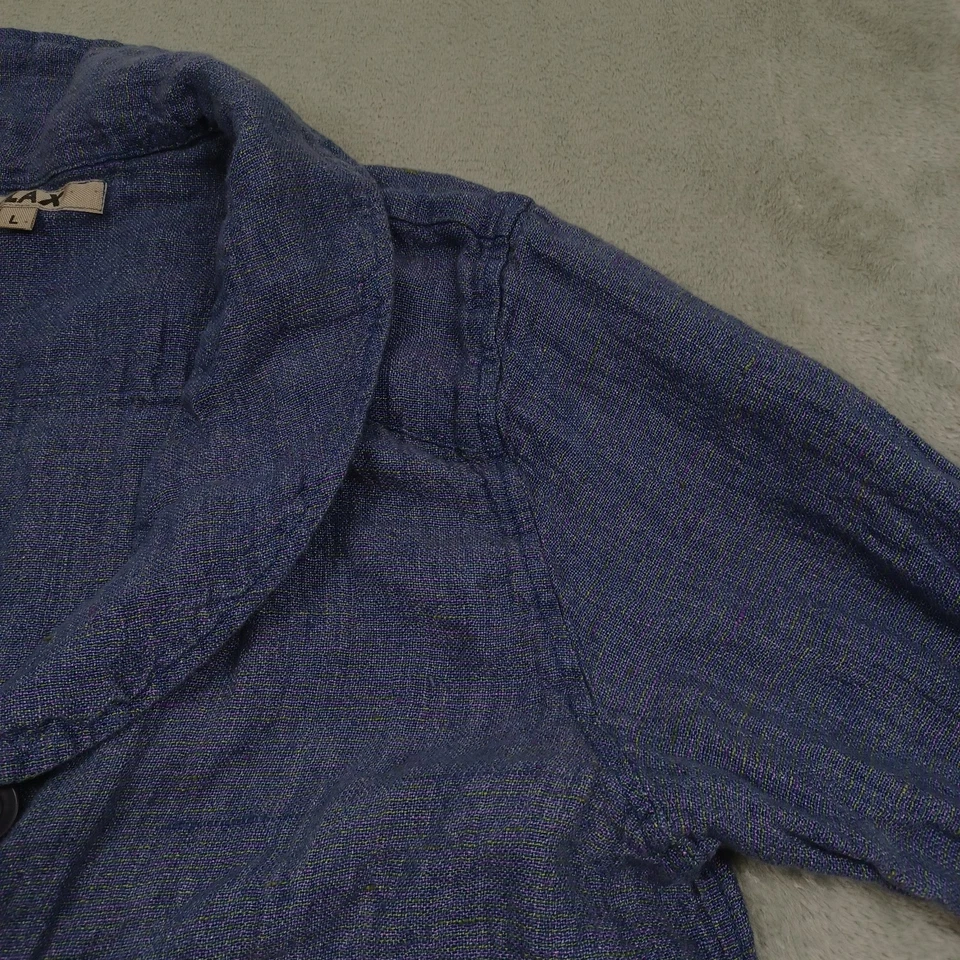 Suéter de lino para mujer grande azul lino bolsillos abotonados cárdigan blazer Foto 3 de 4