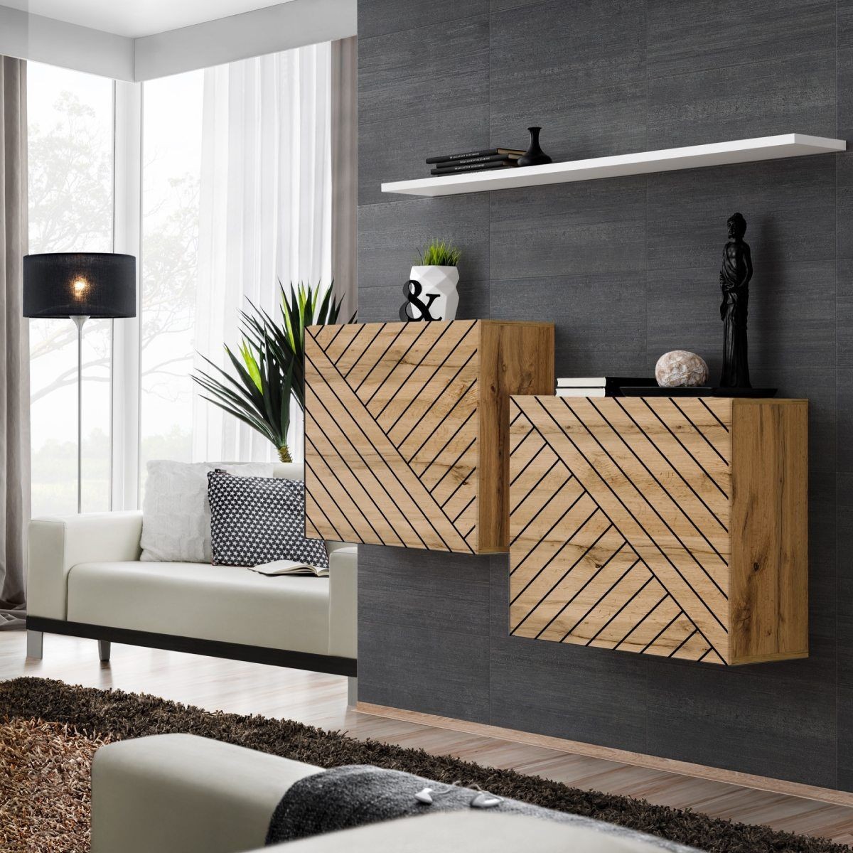 Étagère suspendue Switch SBI 130cm avec rangement mural bois et blanc