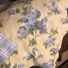 Pair Laura Ashley Cassidy Pillow Shams Blue Floral Cotton 29" French Country