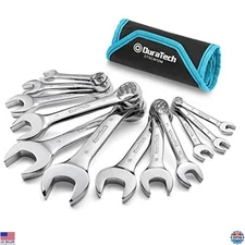 12-Piece Stubby Combination Wrench Set, Metric 8-19mm, CR-V Steel, Pouch