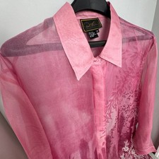 Chemise Femme Diane Gilman Taille L – Soie Orange Imprimé Cheval Et Strass – Occasion