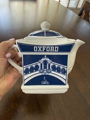 Elgate Oxford University Blue White Ceramic Teapot with Lid England Collectible
