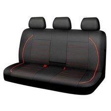 Leather Back Seat Cover,Piping Waterproof Bench Seat Cover, Black Red Rear