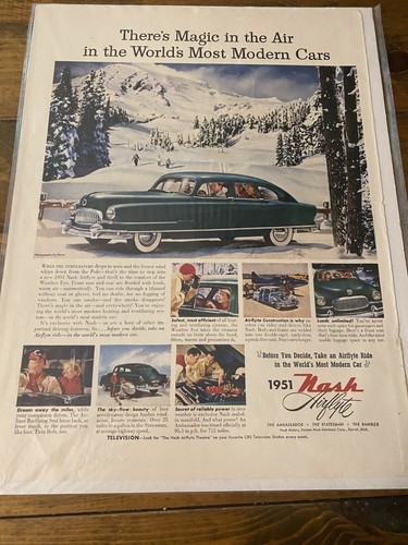 Vintage 1951 Nash Airflyte Car Auto Winter Scene ad