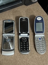 Lot Of 3 Vintage Cell Cellular Telephones Phones - Motorola Razr, Nokia, LG