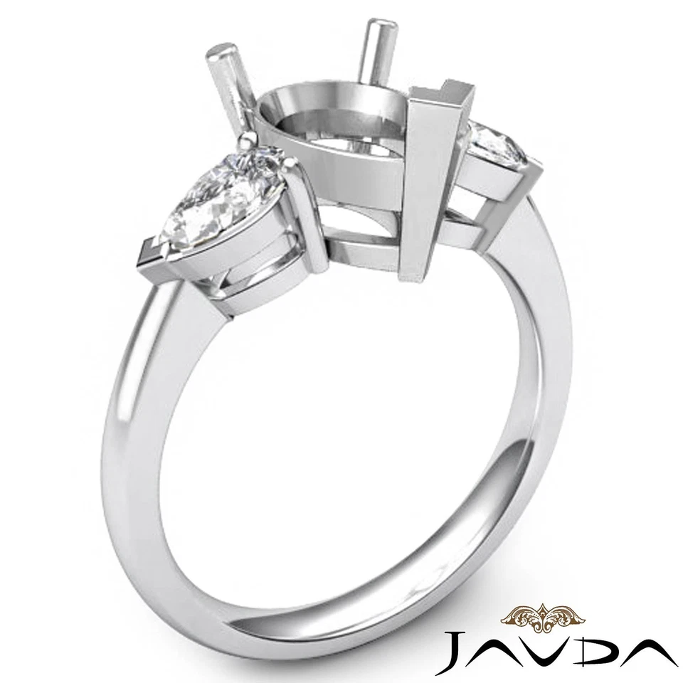 3 Stone Pear Semi Mount Brilliant Diamond Engagement Ring 14k White Gold 0.5Ctw - Image 2 of 4
