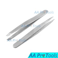 2x Set Tweezers Hair Splinter Forceps Eyebrows Stainless Steel