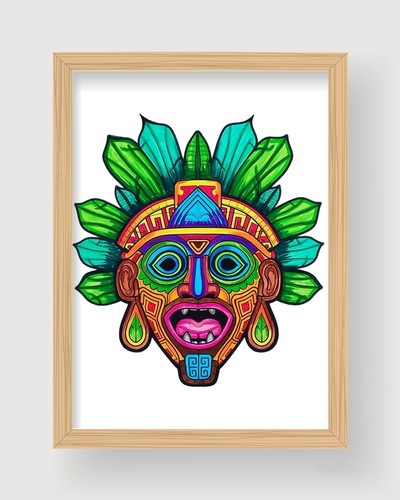 Máscara ritual dibujo sin marco máscara étnica coloreada a mano - Imagen 1 de 2