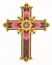 Elegant 7" tall Red JEWELS CROSS handpainted 18 mesh Needlepoint Canvas by LEE