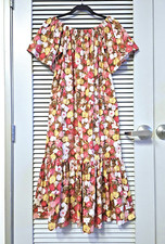 coral floral off-shoulder midi long dress S urban outfitters earrings