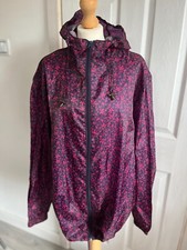 Julia Clair Navy With Bright Pink Floral Print Hooded Rain Coat Size M Uk 14