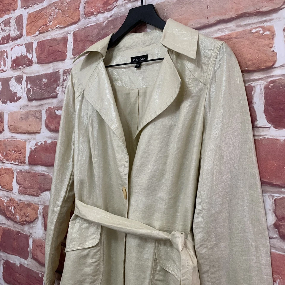 Jaqueta Bebe Feminina Grande Creme Cintilante Mistura de Linho Leve Blazer Longo - Imagem 3 de 4