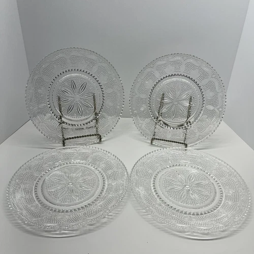 Federal Glass Dinner Plates 9.25 inch Heritage Pattern Clear Set of 4 Vintage