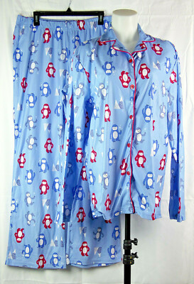 Toast & Jammies Blue Yeti Notch Collar Brushed Micro-Jersey Pajama Set Women's M