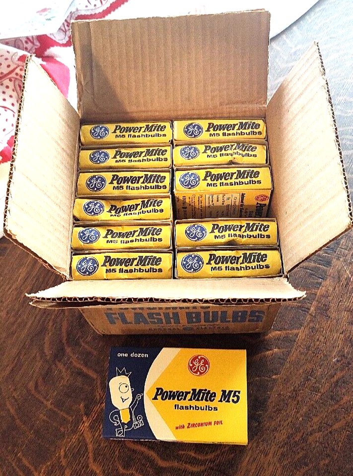 NOS Vintage GE General Electric PH/M5 PowerMite Camera Flashbulbs Case ...