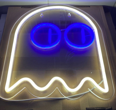 Pac-Man Ghost Schild LED Schild Gamer Zimmer Deko, Leuchtreklame für Wand