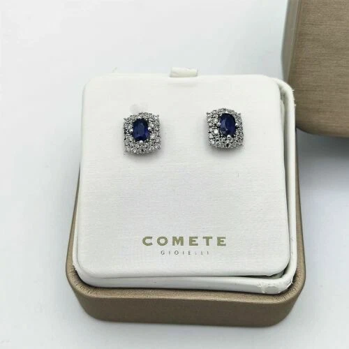 Orecchini di lusso in oro bianco di pietra principale zaffiro