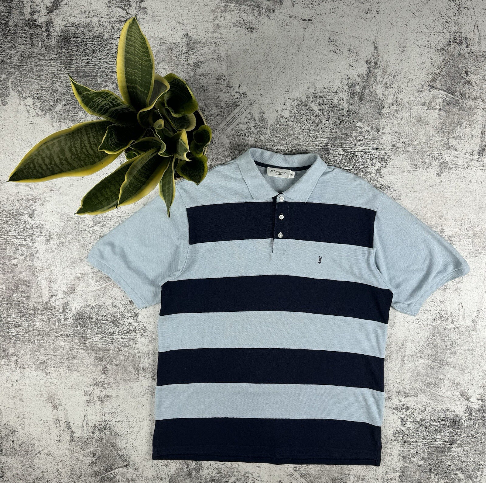 Polo maglietta vintage anni 90 Yves Saint Laurent YSL a righe blu logo lusso