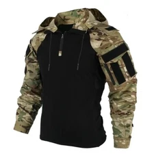 Outdoor Shirts Camo Combat T-Shirt Hooded Mens Working Tactical Shirt Hoodie