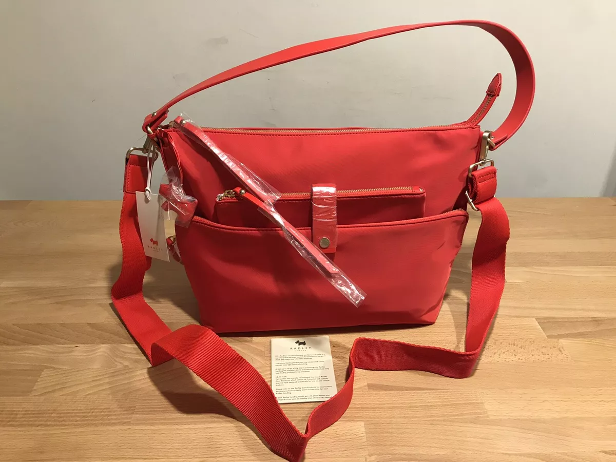 RADLEY ALPHA ROAD RED SATIN STRIPED CROSSBODY SHOULDER HANDBAG New