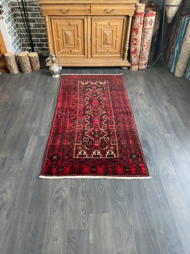 Vintage Afghan Rug, 3.1x6.3 Ft Red Traditional Afghan Rug, Wool Carpet