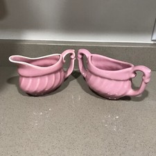 Vintage Pink Yorkshire Swirl Metlox Cream & Sugar Set Made In USA