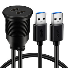 Dual Port USB 3.0 Male to 2 Ports Type C 3.0 Female Car Flush Mount Panel Cable