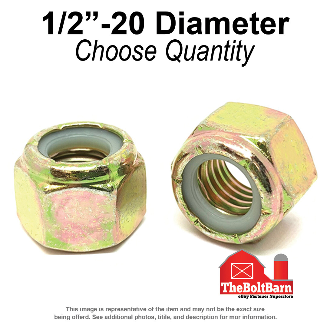 1/2"-20 Grade 8 Nylon Insert Lock Nuts Zinc Yellow Fine Thread (Pick Qty)