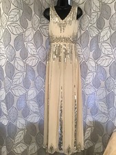 Lace & Beads Size Small Full Length Nude Silver Sequin Embellished Evening Dress