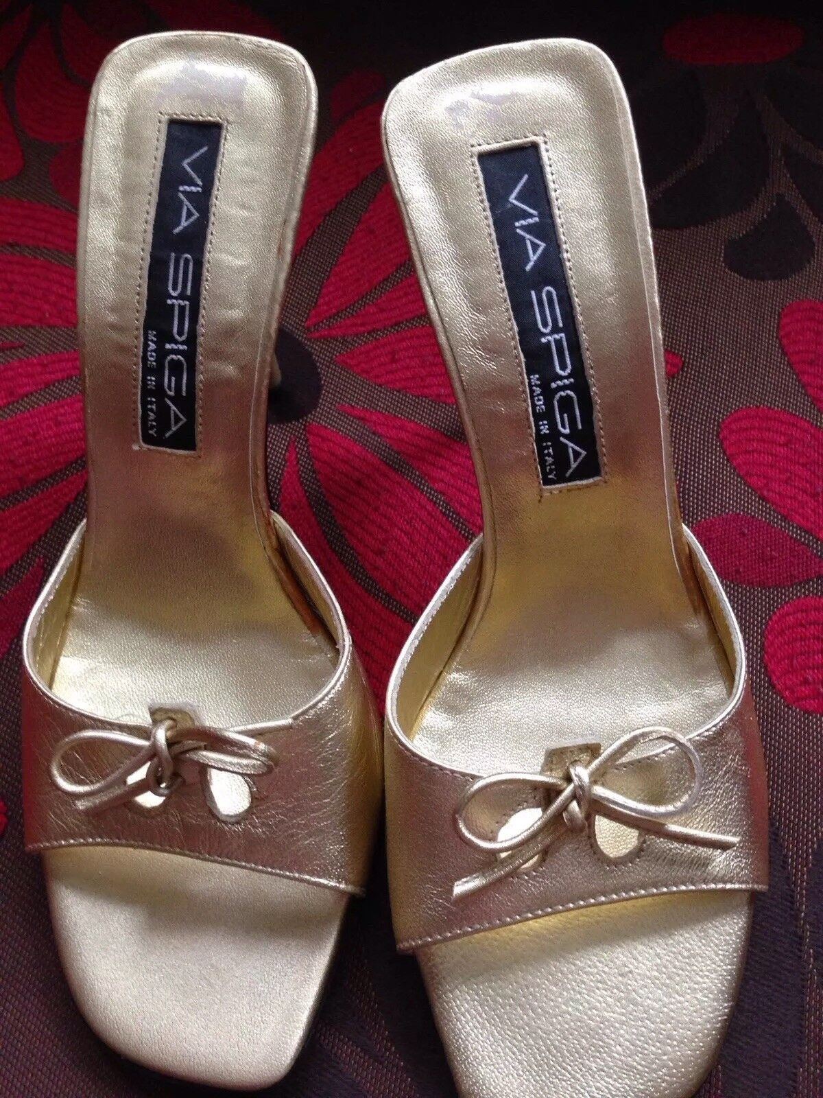 PANTOFOLA D’ORO VIA SPIGA Donna Oro Italiano 5M Tacco Pelle Tacco Muli Slide Punta Aperta