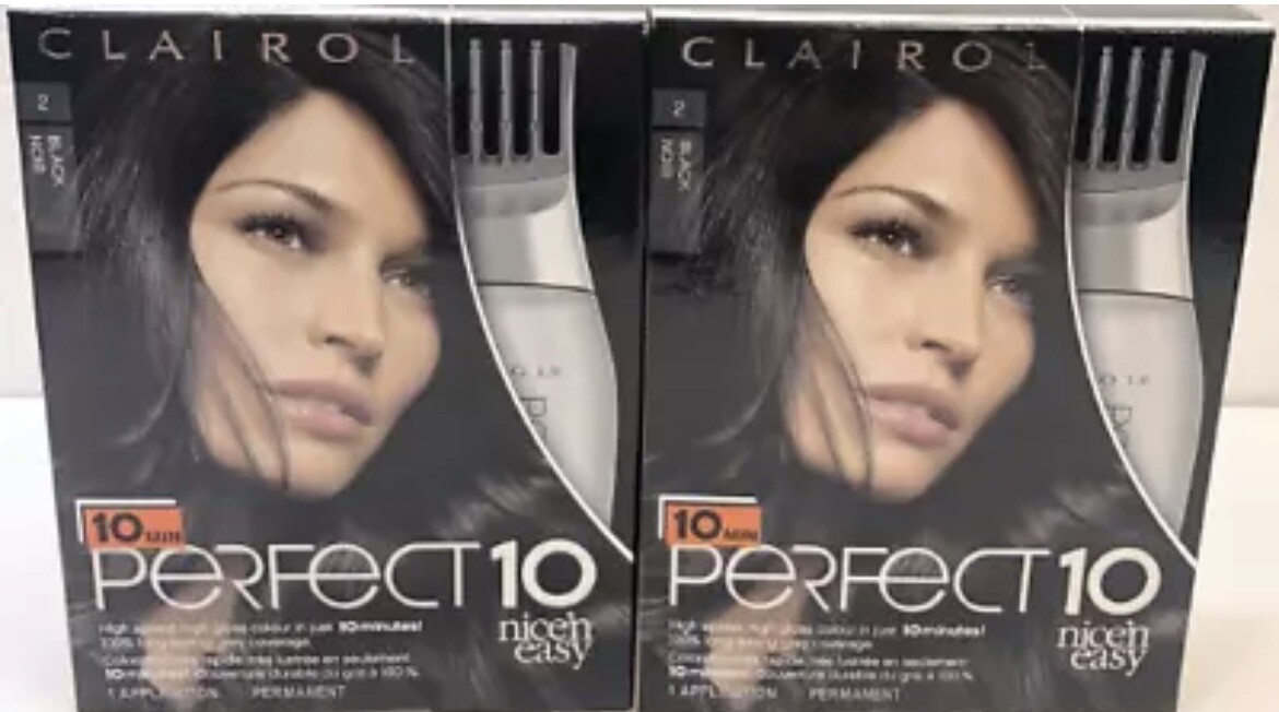 Clairol Perfect 10 Nice' N Easy # 2 Black High Speed Permanent Gloss( Pack Of 2)