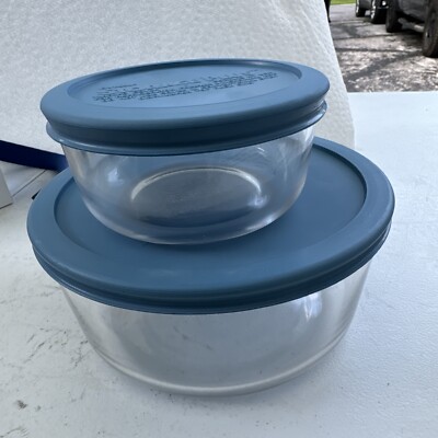 Pyrex 2 & 7Cup Storage Container 7200 & 7203 Clear Glass Bowls USA 2pc ...