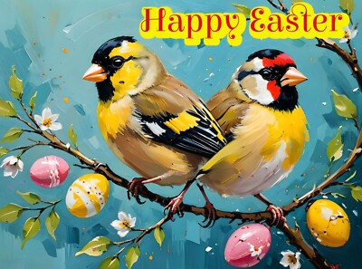 Goldfink Osterkarte Gruß Blanko Tag Eier Frühling A5 Garten Vögel Karten Neu