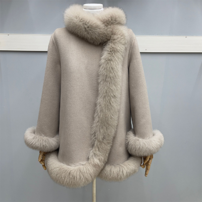 Fashion Natural Fur Coat Real Fur Collar Cashmere Wool Woolen