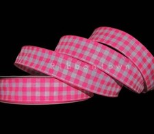 Bright Pink White Large Checked Gingham Plaid Wired Ribbon 1.5"W x 5 Yards